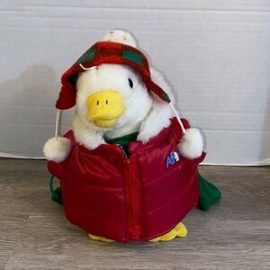 2008 Macy’s AFLAC Duck Talking Plush Holiday Puff Jacket Mittens w/tag Works
